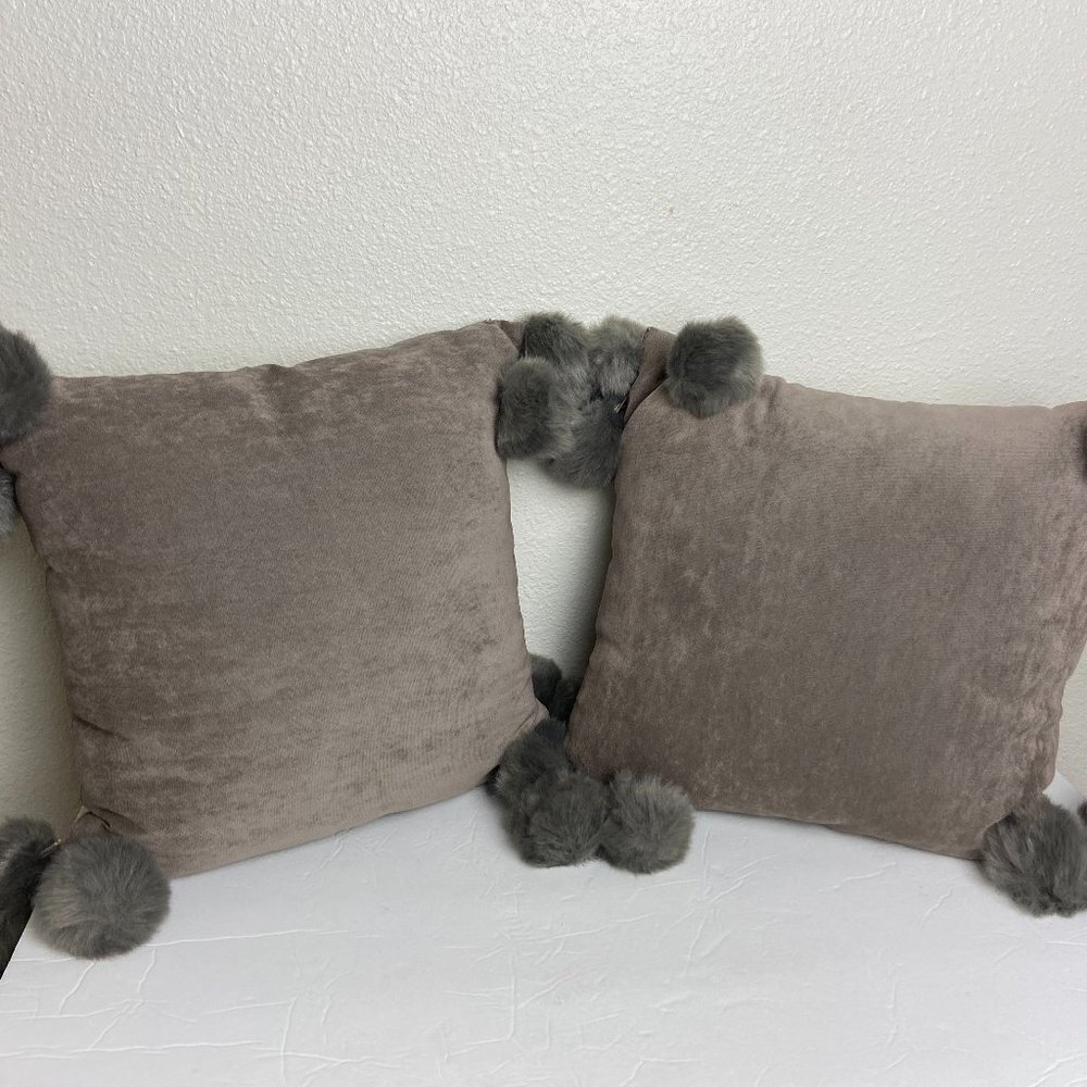 Pier 1 Set 2 pc Pillows Pom pom  Gray